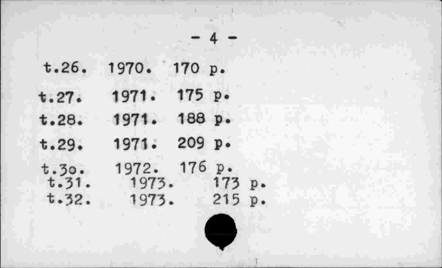 ﻿- 4 -
t.26.	1970.	170	Р»
t.27.	1971.	175	₽•
t.28.	1971.	188	P«
t.29.	1971.	209	Р»
t.Jo. t.31. t.32.	1972. 176 1973. 1973.		P« 173 215
сь а